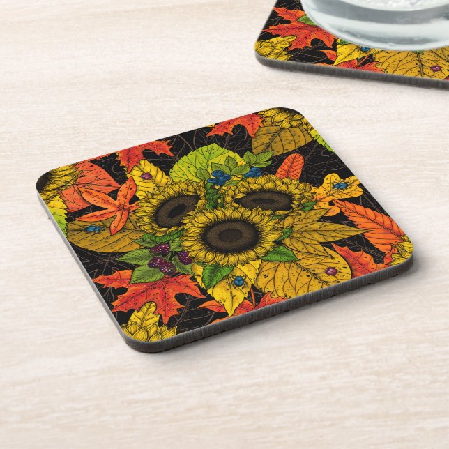 Autumn bouquet on black coaster (Left Side)