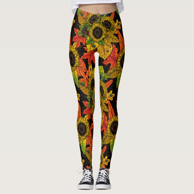 Autumn bouquet on black leggings (Front)