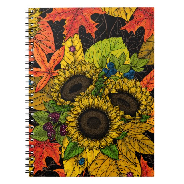 Autumn bouquet on black notebook (Front)