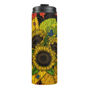 Autumn bouquet on black thermal tumbler