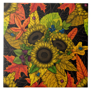 Autumn bouquet on black tile