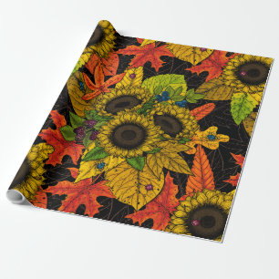 Autumn bouquet on black wrapping paper