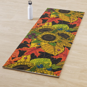Autumn bouquet on black yoga mat