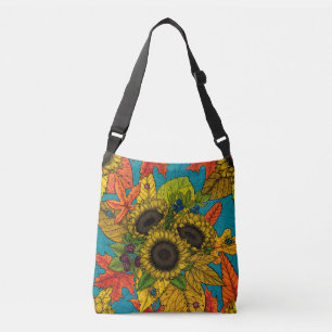 Autumn bouquet on blue crossbody bag