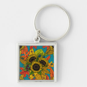 Autumn bouquet on blue key ring