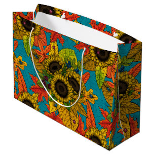 Autumn bouquet on blue large gift bag