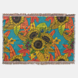 Autumn bouquet on blue throw blanket