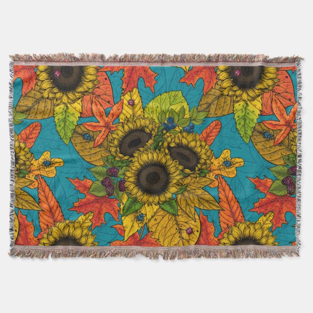 Autumn bouquet on blue throw blanket (Front)