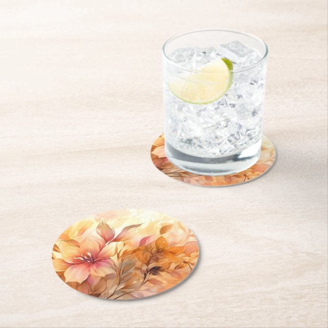 Autumn Bouquet Round Paper Coaster (Insitu)