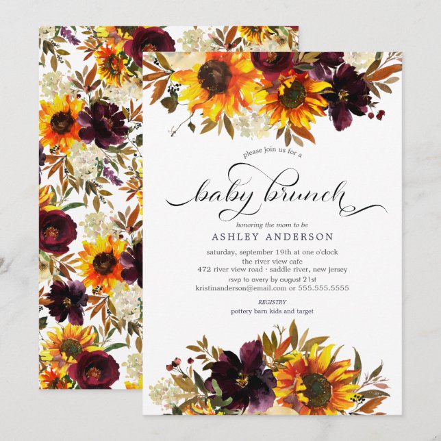 Autumn Bouquet Sunflowers Baby Brunch Invitation (Front/Back)