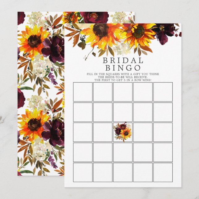 Autumn Bouquet Sunflowers Floral Bingo Game Invitation (Front/Back)