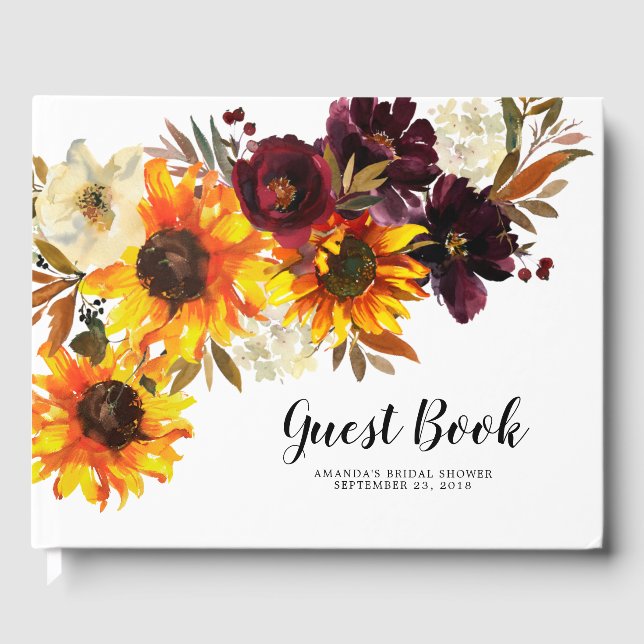 Autumn Bouquet Sunflowers Floral Bridal Shower Guest Book (Front)
