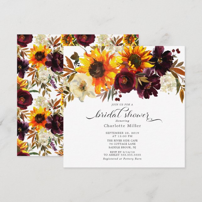 Autumn Bouquet Sunflowers Floral Bridal Shower Invitation (Front/Back)