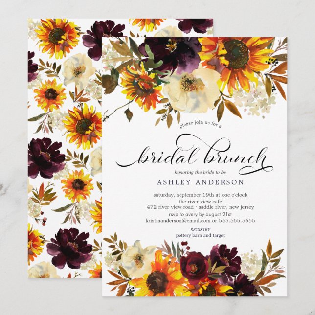 Autumn Bouquet Sunflowers Floral Bridal Shower Invitation (Front/Back)