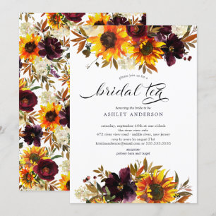 Autumn Bouquet Sunflowers Floral Bridal Tea Invitation