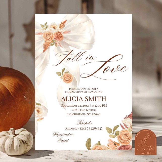 Autumn Bow Fall in Love Bridal Shower Invitation (Creator Uploaded)