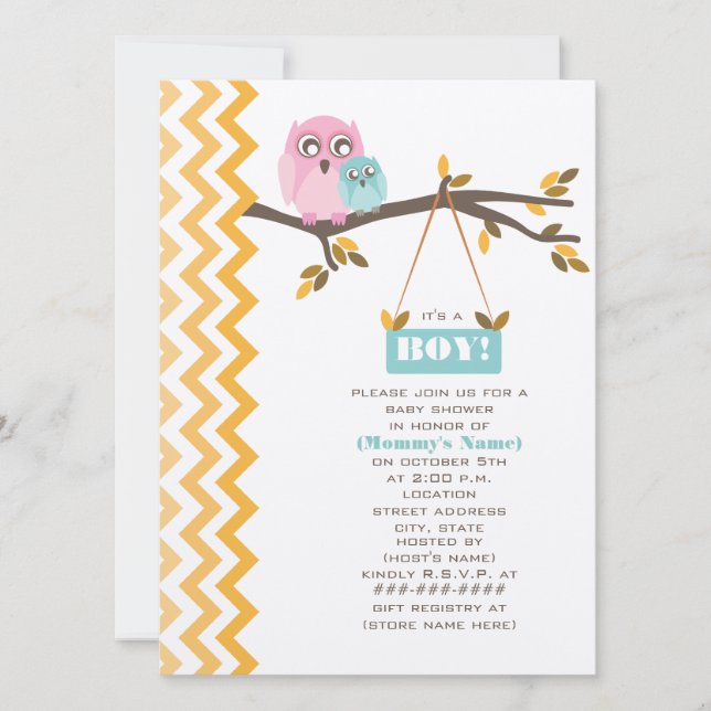 Autumn Boy Baby Shower Mummy & Baby Owl Invitation (Front)