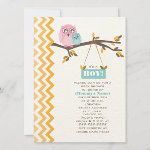 Autumn Boy Baby Shower Mummy & Baby Owl Invitation