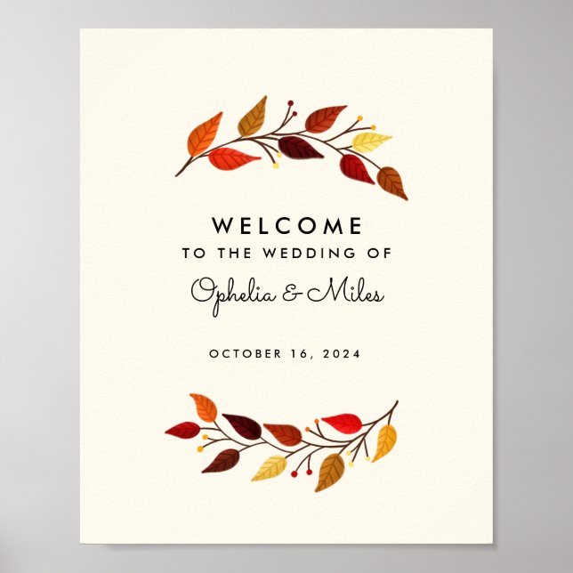 Autumn Branches Fall Wedding Welcome Sign (Front)
