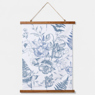Autumn Breath Luxury Blue Flower Seamless Pattern Hanging Tapestry