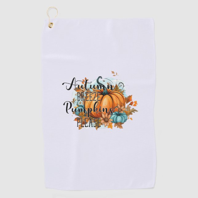Autumn Breeze, Pumpkins Please – Cosy Fall Vibes Golf Towel (Front)