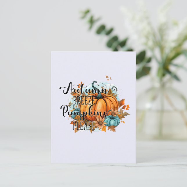 Autumn Breeze, Pumpkins Please – Cosy Fall Vibes Postcard (Standing Front)