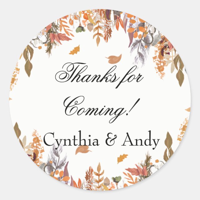 Autumn Bridal Shower Favour Stickers (Front)