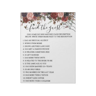 Autumn Bridal Shower Halloween Game Floral Notepad