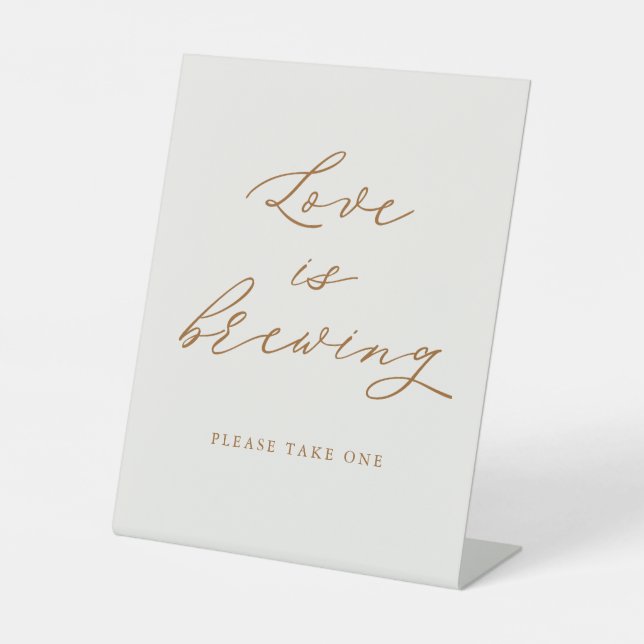 Autumn Bridal Shower Love is Brewing Coffee Favor Pedestal Sign (Front)