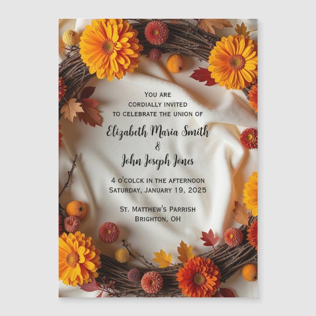 Autumn Bridal Wreath Invitation Magnetic Card (Front)