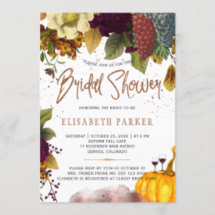 Autumn bride rustic modern wedding bridal shower invitation