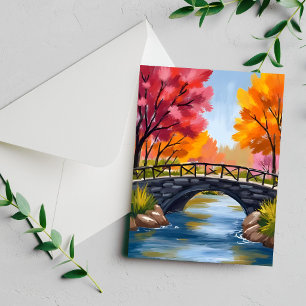 Autumn Bridge Fall Foliage Watercolor Nature Card