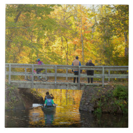 Autumn Bridge Waterscape Ceramic Tile
