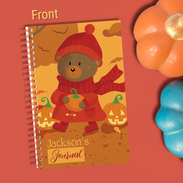 Autumn Brown Bear Kid Journal Spiral Notebook (Cute brown bear kid autumn journal .)