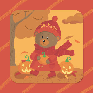 Autumn Brown Bear Kid Sticker