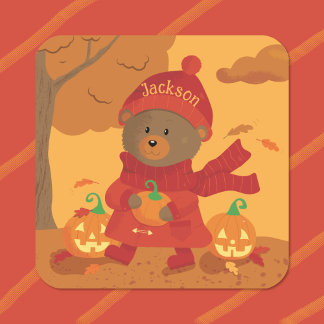 Autumn Brown Bear Kid Sticker