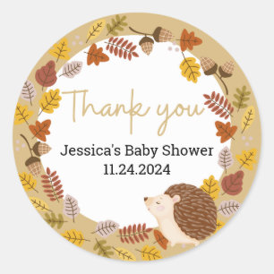 Autumn Brown Hedgehog Baby Shower Thank you 	 Classic Round Sticker