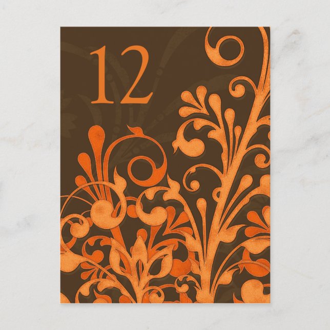 Autumn Brown Orange Floral Wedding Table Card (Front)