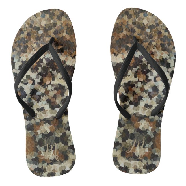 Autumn Brown Pattern Monogrammed Leopard Flip Flops (Footbed)