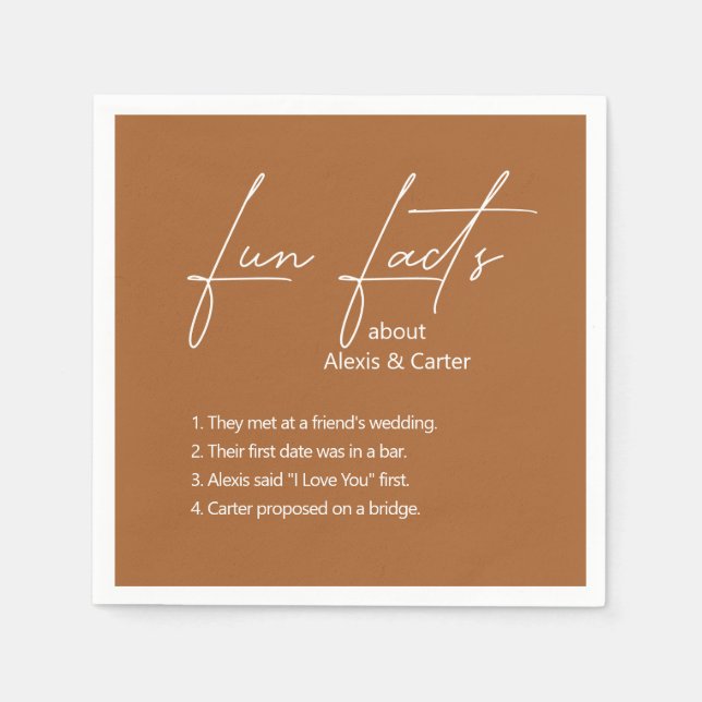 Autumn Brown Wedding Fun Facts Napkin (Front)