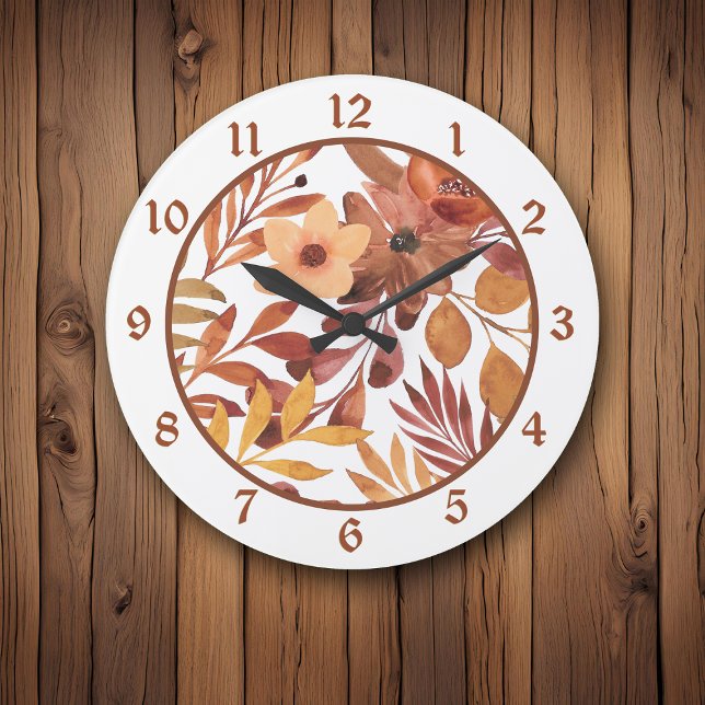 Autumn Browns Leaves Floral Large Clock (Creator Uploaded)