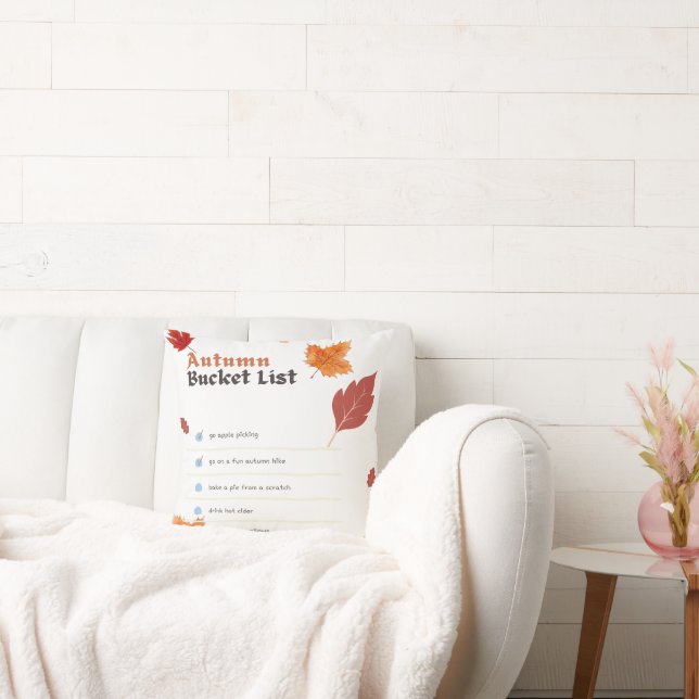 Autumn Bucket List Cotton Pillow - Fall Seasonal  (Couch)