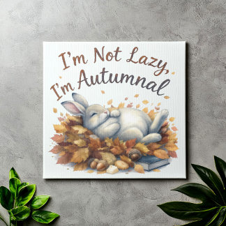 Autumn Bunny in Leaves with Funny Lazy Quote Canvas Print