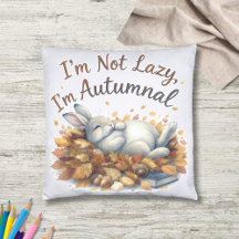 Autumn Bunny in Leaves with Funny Lazy Quote