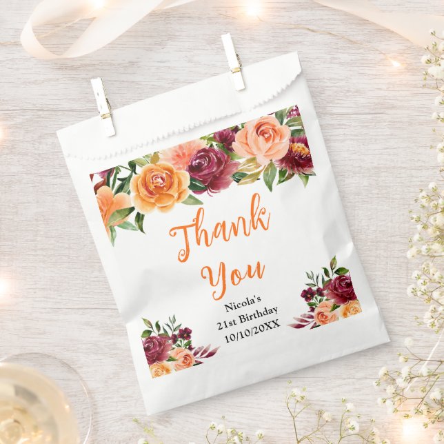 Autumn Burgundy and Orange Birthday Thank You Favour Bags (Clipped)