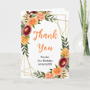 Autumn Burgundy and Orange Floral Birthday Thank You Card