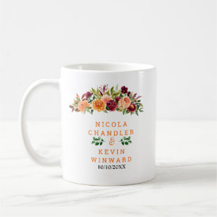 Autumn Burgundy and Orange Floral Wedding Coffee Mug