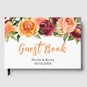 Autumn Burgundy and Orange Floral Wedding Guest Book
