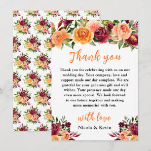 Autumn Burgundy and Orange Floral Wedding Thank You Card