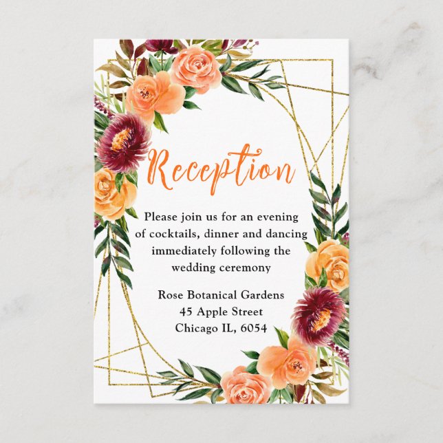 Autumn Burgundy and Orange Flowers Enclosure Card (Front)